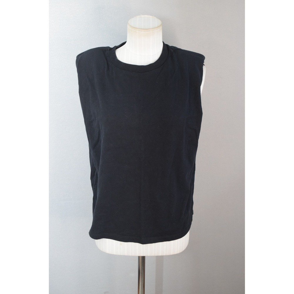 AllSaints Coni Tank Small Black Padded Shoulder Muscle Tee Women Cotton